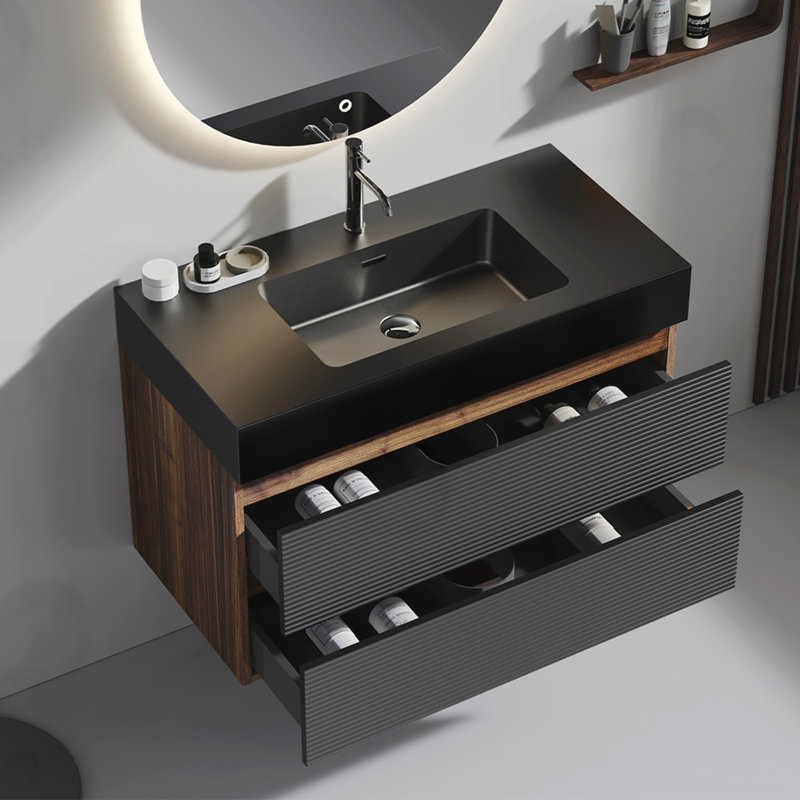 Wall Mounted Bathroom Vanity with drawers, Black