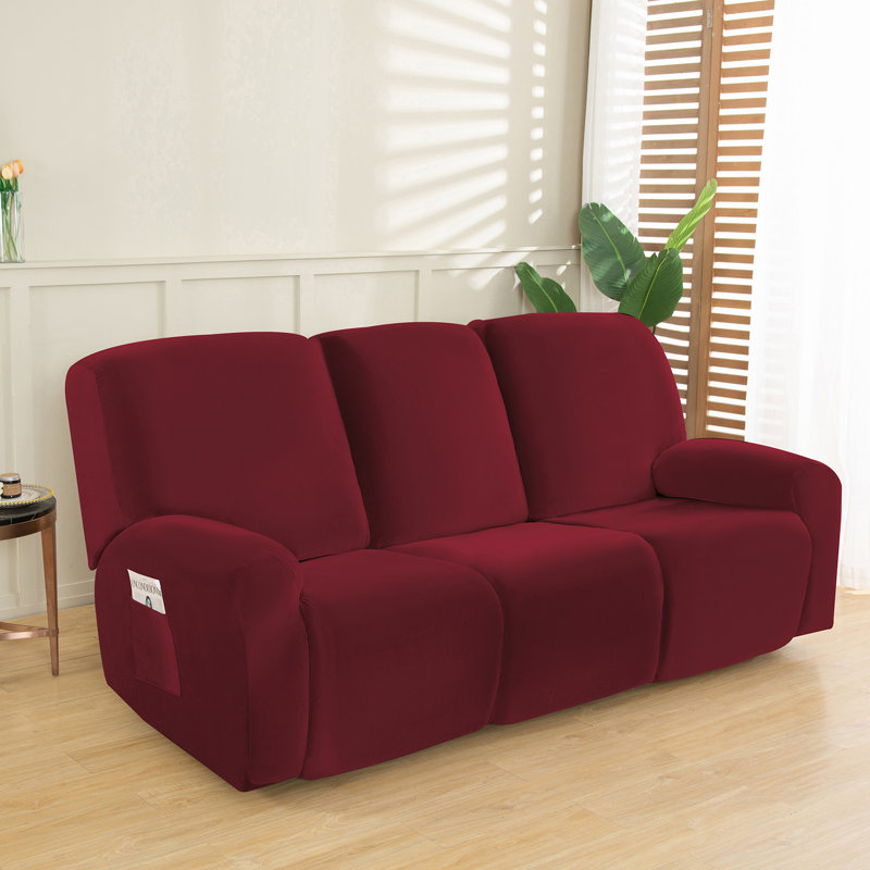 Housse pour canapé à coussins carrés/rectangulaires, Velours vin rouge