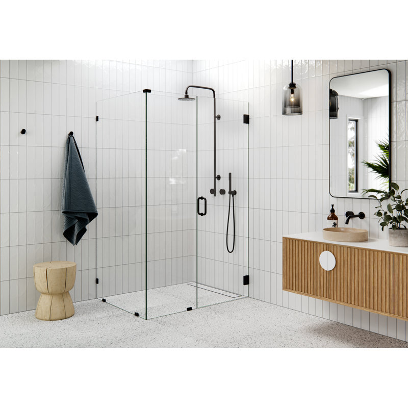 Illume 46.5 in. x 36.5 in. x 78 in. 90-degree Fully Frameless Wall Hinged Glass Shower Enclosure, Oil Rubbed Bronze