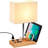 Desk Lamp With 3 USB Charging Ports, Table Lamp With 2AC Outlets And 3 Phone Stands, Nightstand Bedside Lamp With Natural Wooden Base And Cream Linen Shade