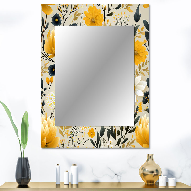 Demare, motif floral rétro botanique, miroir mural décoratif botanique, 40 po x 30 po