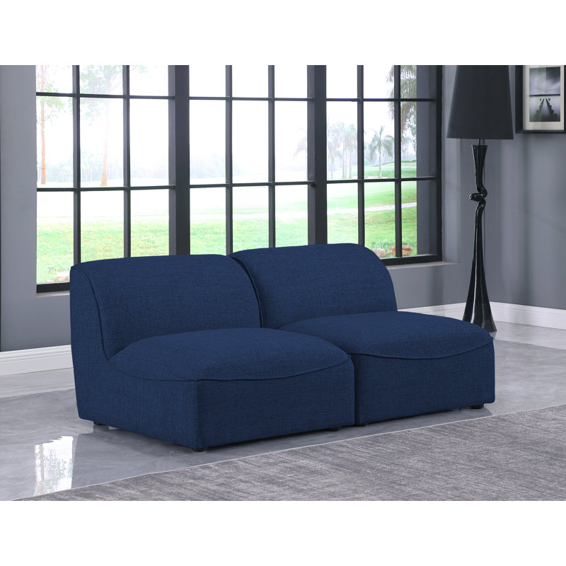 Canapé modulaire en lin Claramae, Tissu texturé en lin bleu marine