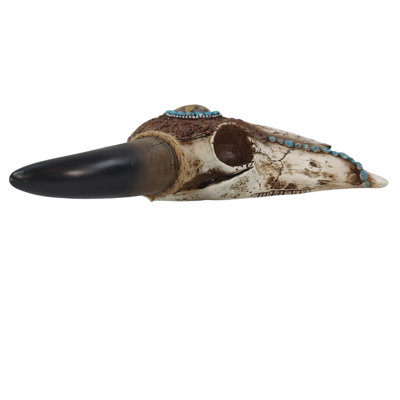 Leather Southwestern Wall Decor Bull Skull with Turquoise Inlay Design