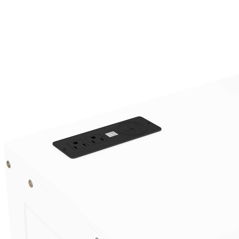 Lit escamotable avec tablettes, armoires et ports USB, Lit double, Blanc