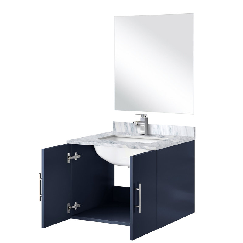 Bleu marine 24 po Meuble-lavabo X 22, comptoir en marbre, miroir 18 et robinet, résistance aux égratignures et aux taches à long terme
