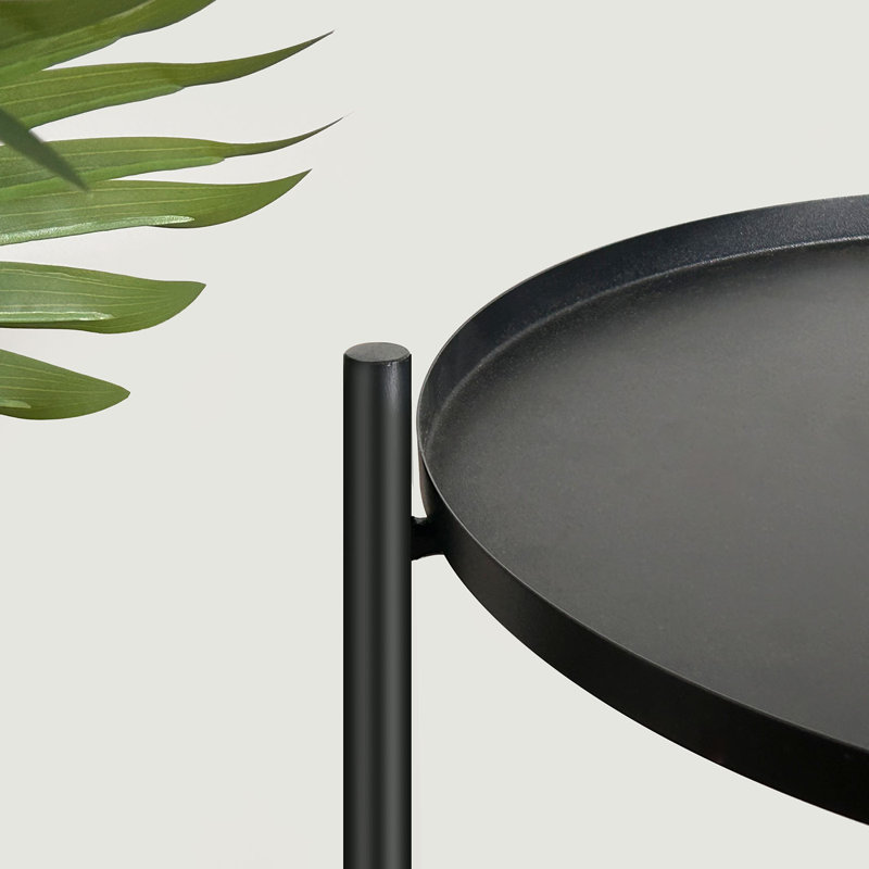 Round Black Metal End Table with Removable Tray