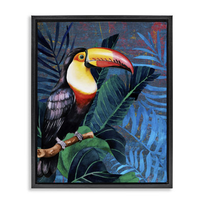 Bright Toucan Among Leaves Framed Floater Canvas Wall Art by Karen Smith