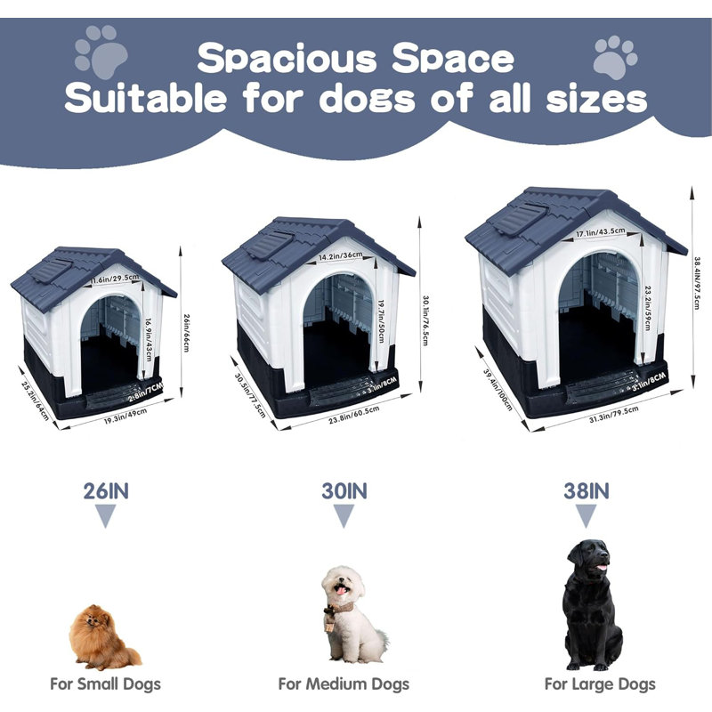 Niche pour chien d'extérieur avec bouches d'aération et plancher surélevé pour chiot, H 30,1 po x l 23,8 po x P 30,5 po, Gris