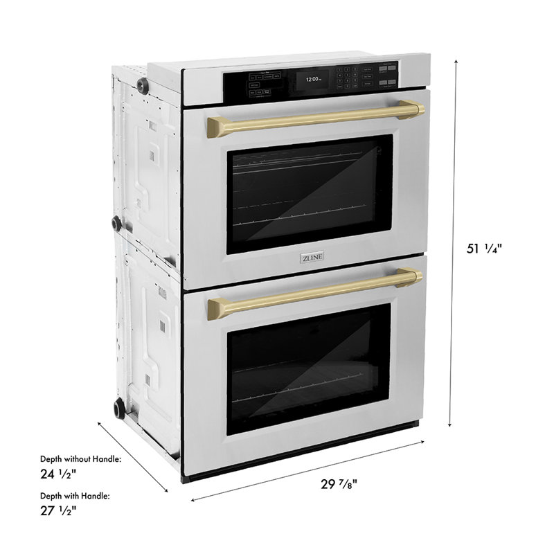 ZLINE 30 in. True Convection Double Wall Oven w/ Air Fry and Self Clean, Champagne Bronze, Stainless Steel