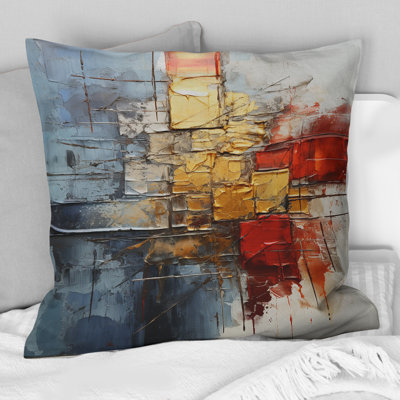 Gold Red Collage Serenade - Abstract Collages Printed Throw Pillow