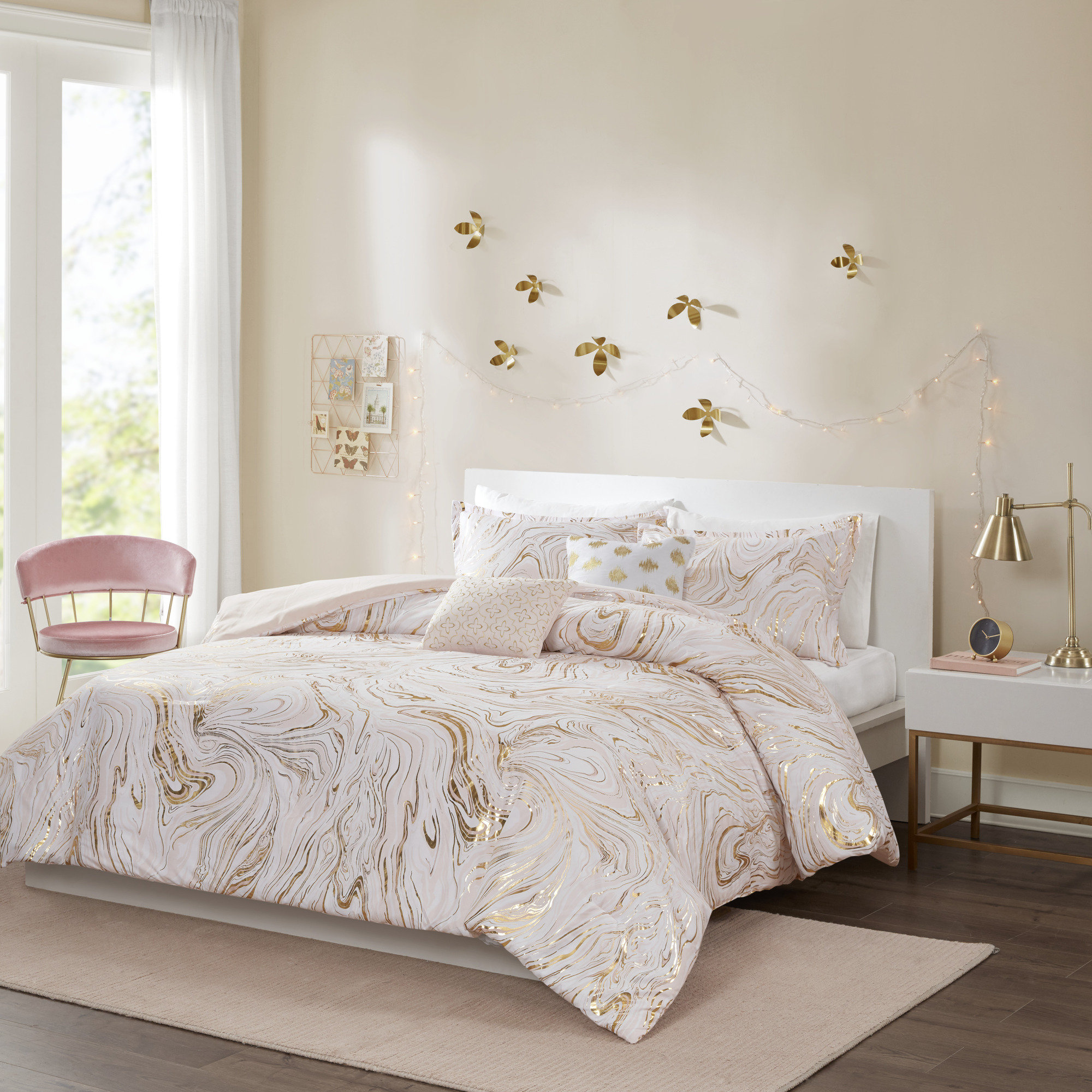 Intelligent Design Rebecca Printed Metallic Marble Swirl Comforter Set ...