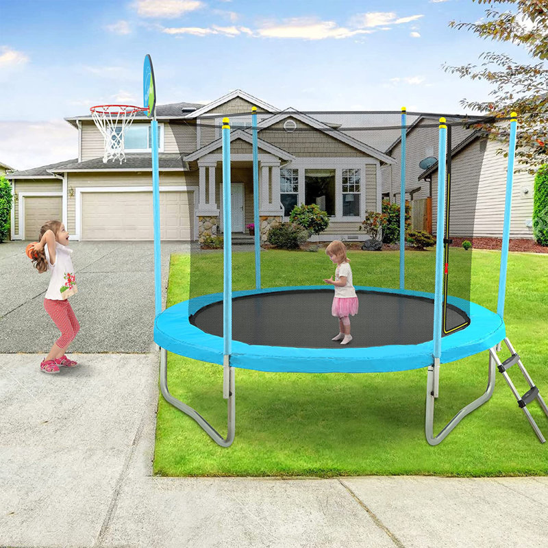 8' Round Backyard Trampoline with Safety Enclosure, Blue