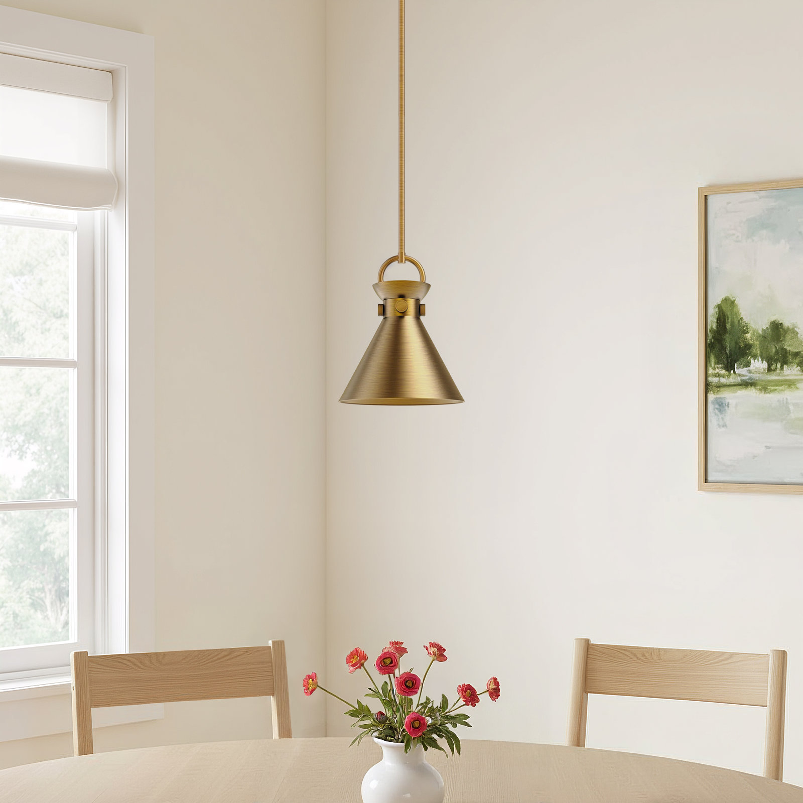 Tiney Single Light Metal Steel Pendant, Aged Gold, Gold, 12.75" H x 10.5" W x 10.5" D