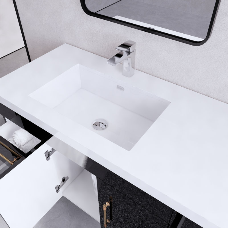 Bensley 70.86'' Double Bathroom Vanity with Acrylic Top, Glossy Black