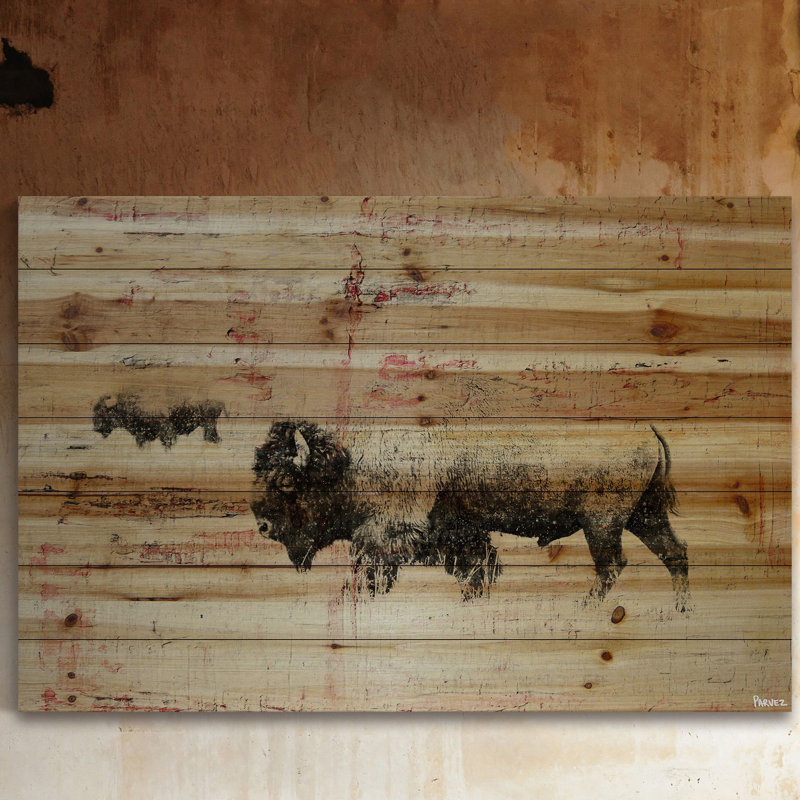 « bison troupeau walk », impression sur bois, H 30 po x l 45 po x P 1,5 po