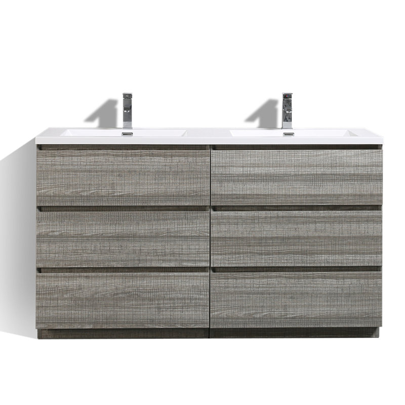Ensemble de meuble-lavabo double 59 po Chelsei, Gris cendre très lustré