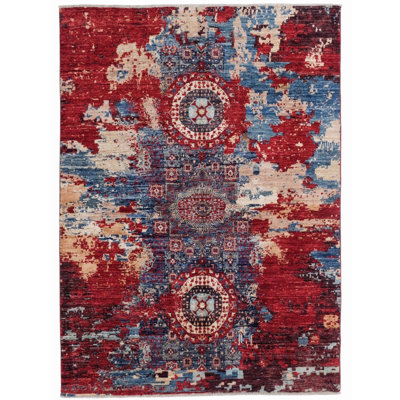 High-Quality Hand-Knotted Navy And Red Area Rug