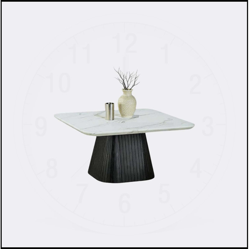 Table basse carrée de style contemporain avec plateau en faux marbre et base cylindrique pour les salons modernes