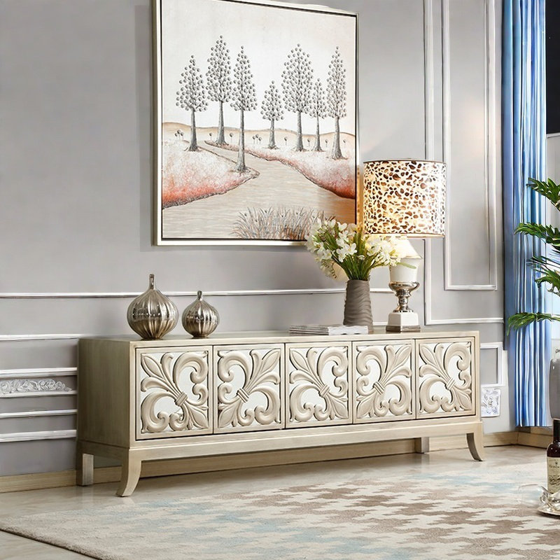 Meuble télé de style européen rétro sculpté, 72.05"