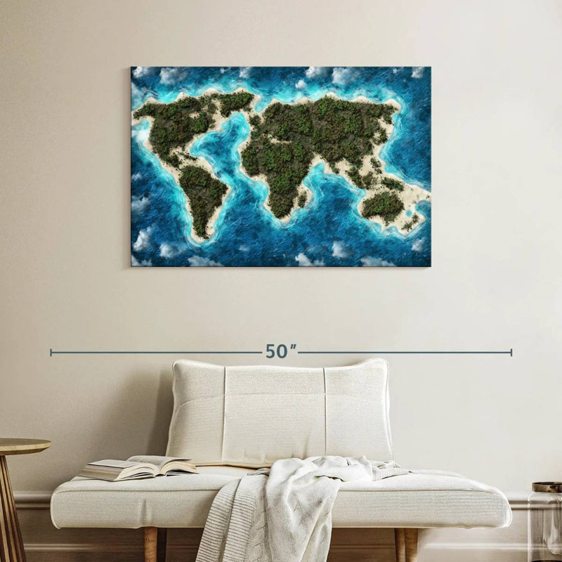 Carte du monde de l'île Aliaz, H 26 po x l 39 po