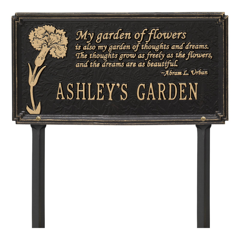 Dianthus Personalized Garden Sign, Black/Gold, Yes