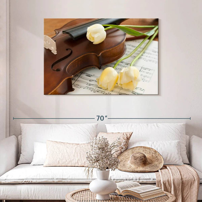 Violon et tulipes, H 30 po x l 45 po