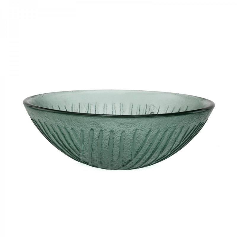 Bathroom Tempered Glass Vessel Sink With Drain Frosted Green Mini Bowl Basin