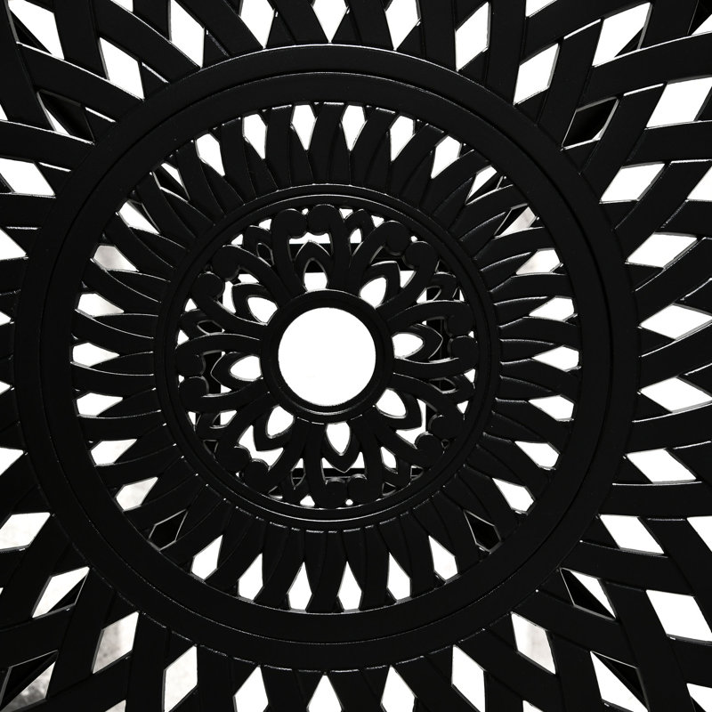 Table bistro ronde noire de 30 po avec trou pour parasol, table de salle à manger d'extérieur en fonte d'aluminium, revêtement rouille, table antique à structure stable, noir. Qualité de fabrication robuste, option de surface à gratter
