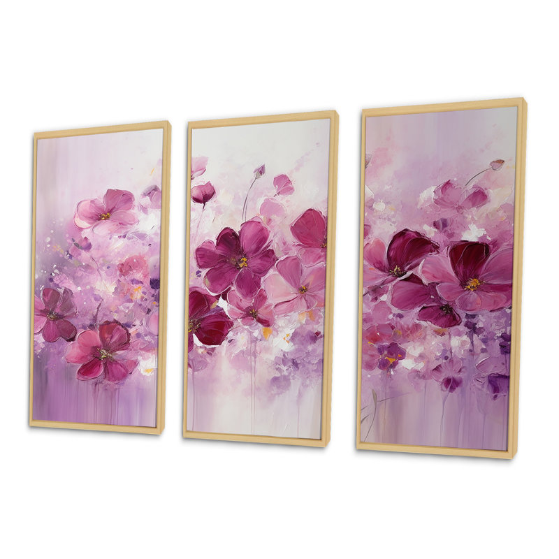 Ensemble d'art sur toile Fuschia, Cadre flottant en érable, H 32 po x l 48 po x P 1 po