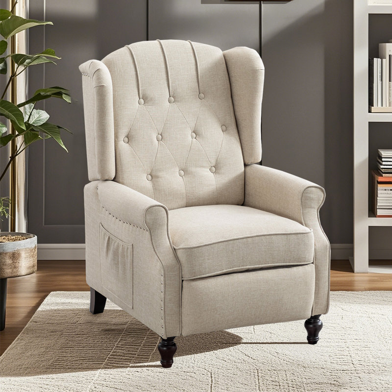 Fauteuil inclinable à accoudoirs avec massage et accents de chaleur avec garniture cloutée Amid, Beige