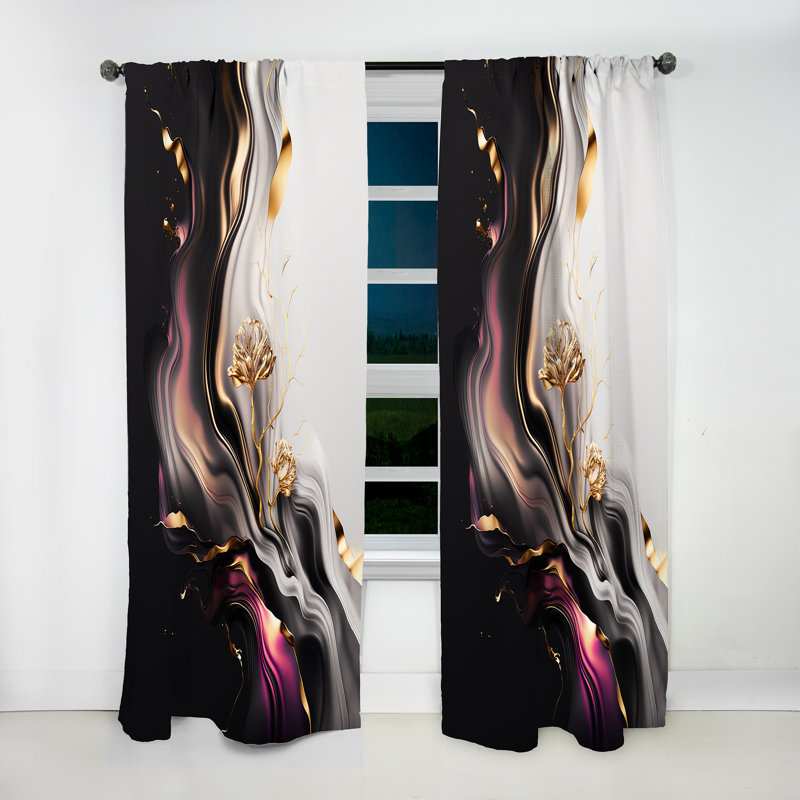 Lavant - Gold Black Subtle Symmetry - Modern Velvet Curtain - Room Darkening - 1 panel, 52" W x 84" L