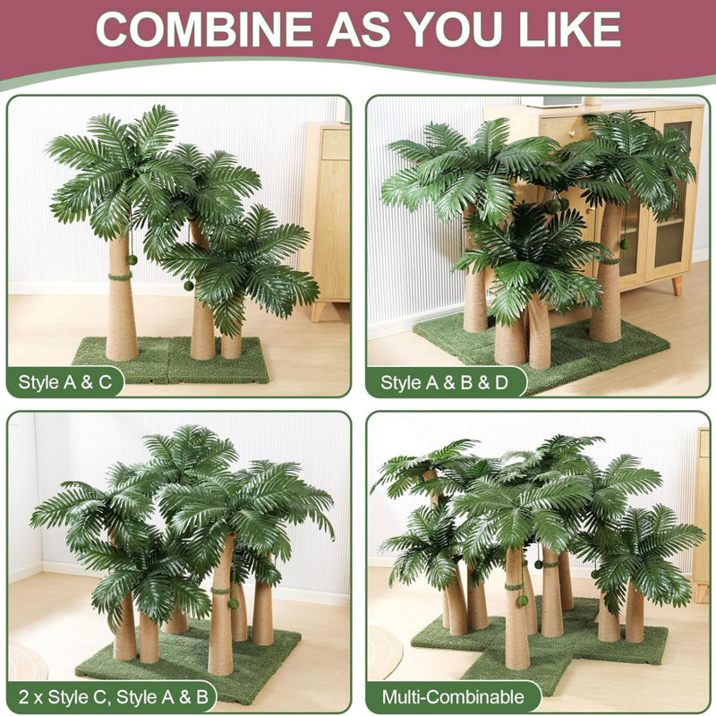 40-Inch Tall Cat Scratching Post With Interactive Balls & Leafy Design, Natural Sisal Cat Scratcher For Claw Health, Stylish Cat Tree For Active Play, Multi-Combinable Fun For Kittens & Adult Cats