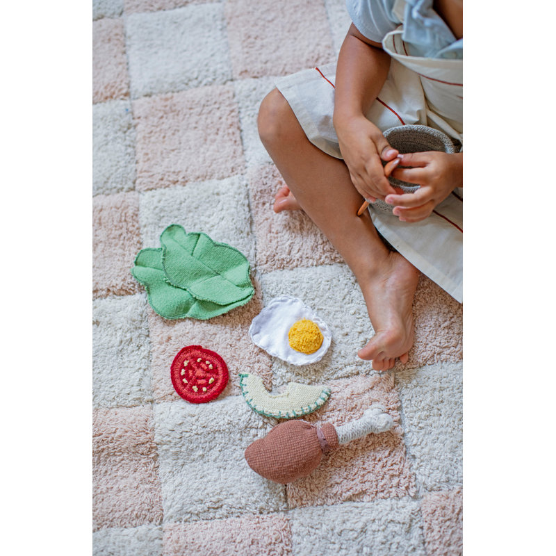 Tapis rectangulaire en coton tissé à la main Little Chefs, Rectangle 4 pi 7 po x 6 pi 7 po