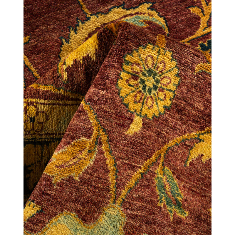 Tapis unique noué à la main rouge de 6 pi 2 po x 9 pi 4 po Eloisee