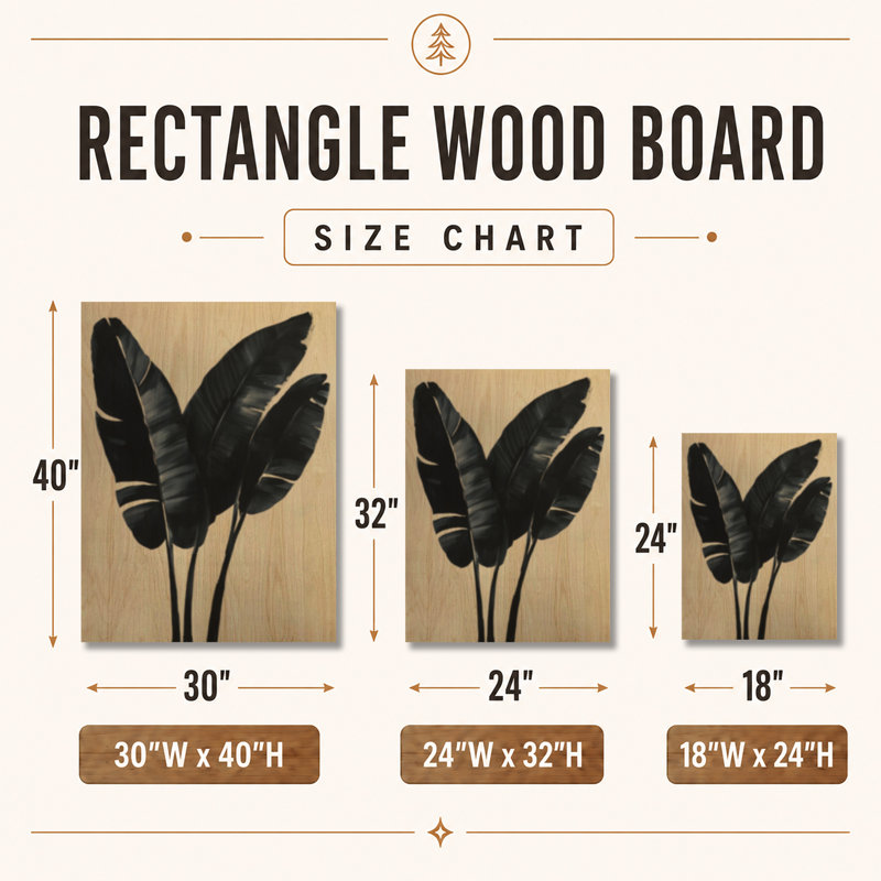 Feuilles de bananier encrées I - Impression d'art mural botanique en bois noir, H 32 po x l 24 po, Rectangle