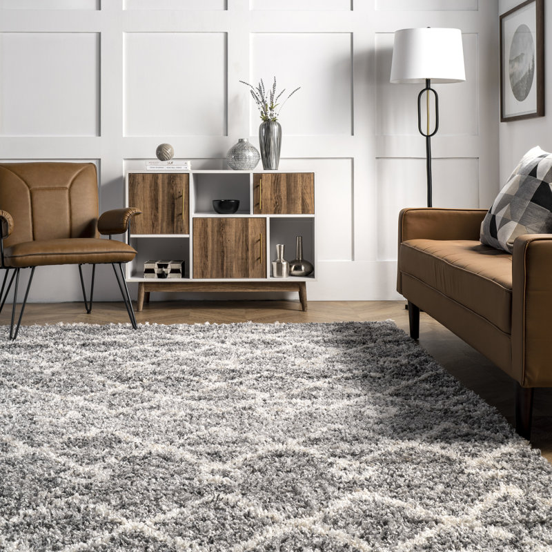 Candler Geometric Gray Area Rug, Oval 6' 7" x 9'