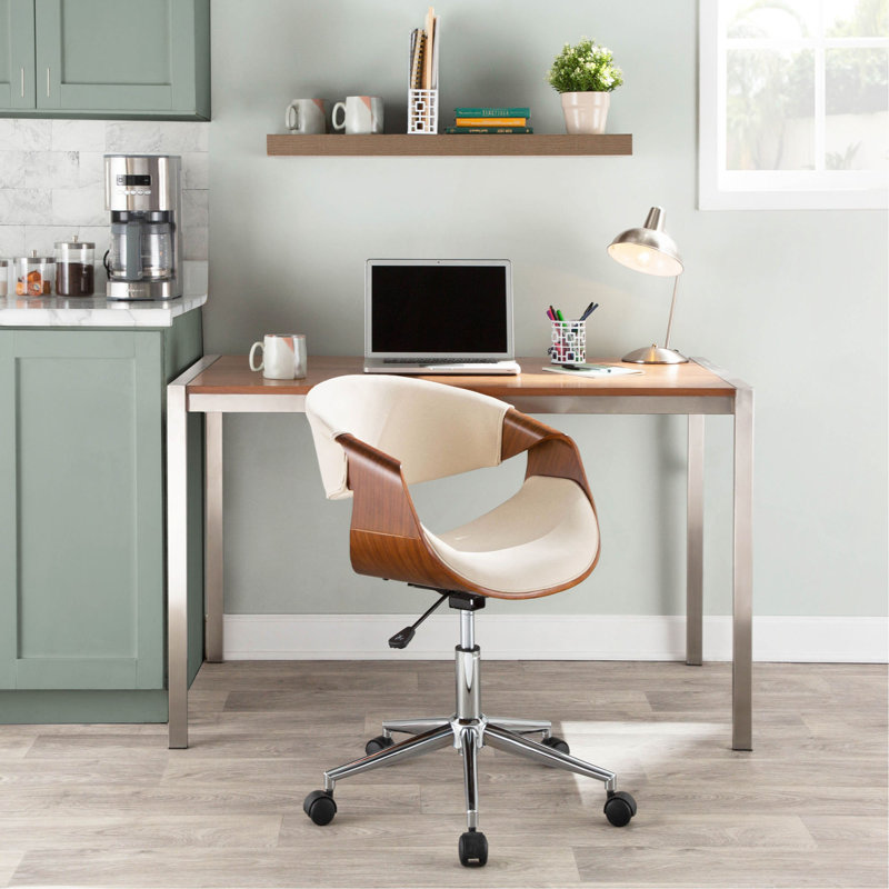 Chaise de bureau en noyer et crème