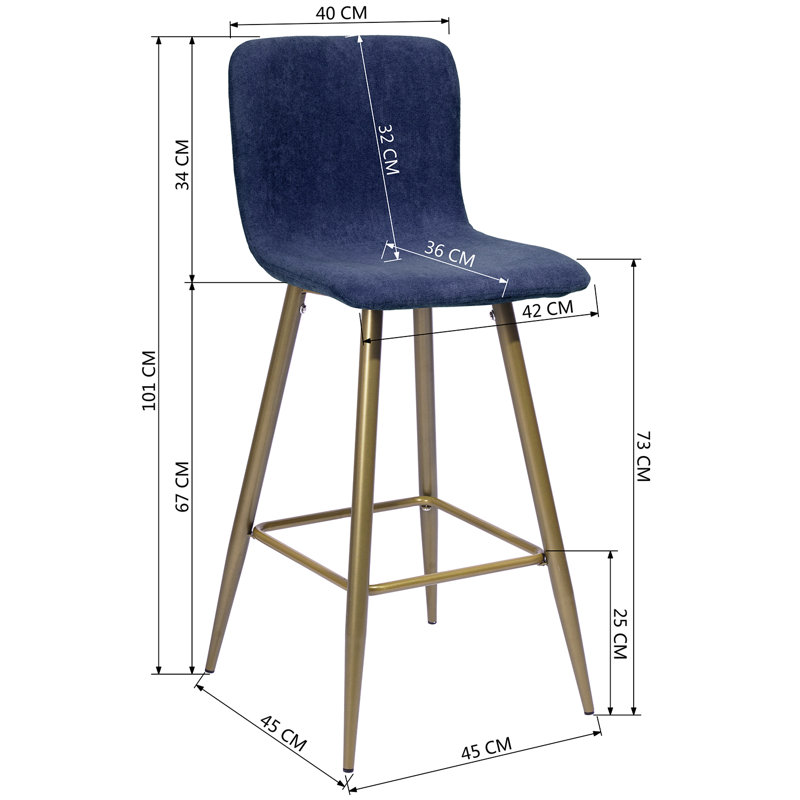 Frye Upholstered Counter Stool with Metal Frame, Dark Blue
