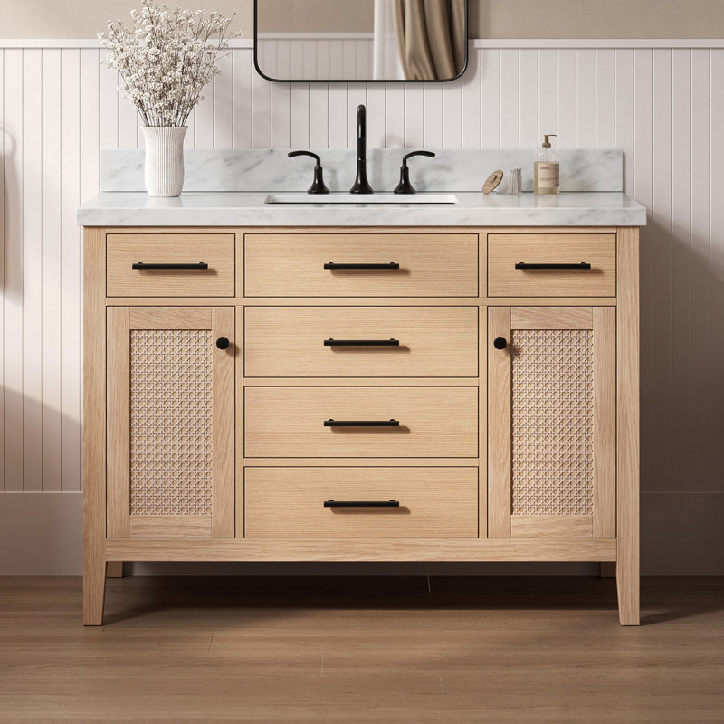 ARIEL Camila 61 Single Sink Bathroom Vanity with Pure White Quartz Top, Oval, Carrara Marble, 49"