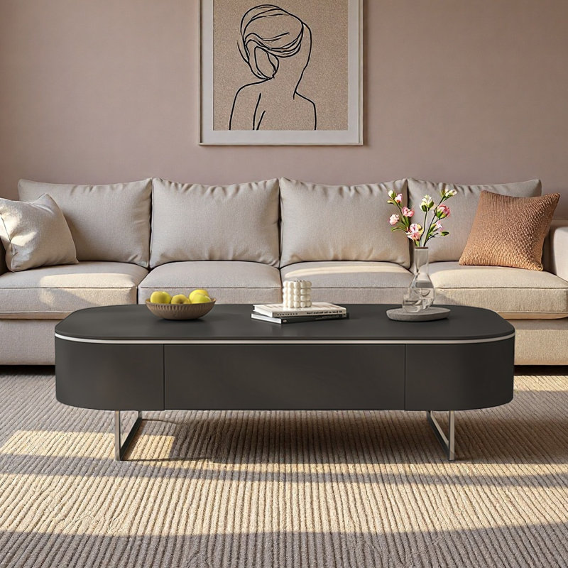 Italian rectangular stone slab coffee table, 15.7" H x 47.2" L x 23.6" W