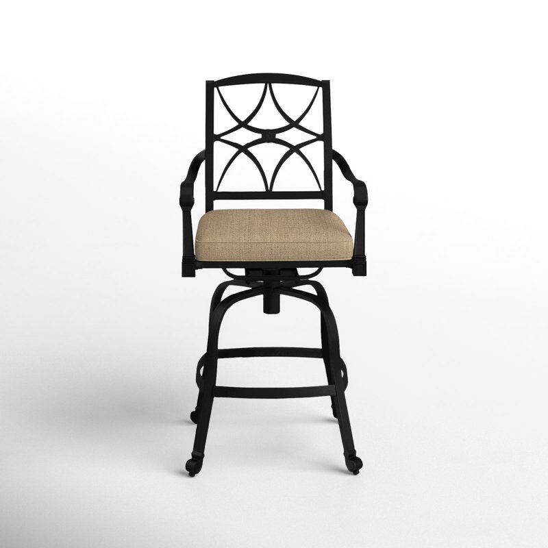 Wiltshire Outdoor Swivel Bar Stool, Textured Black, 30.25", Canvas Heather Beige Sunbrella® Canvas