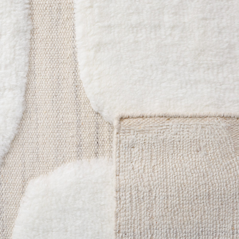 Tapis ivoire / beige en laine et coton tissé à plat à la main Brogun, Rectangle de 5 pi x 8 pi