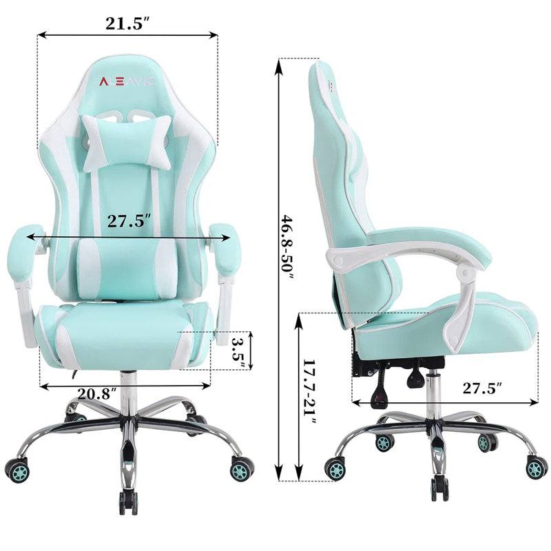 Gaming Chair, Gamer Chair Racing Style Game for Adults Teens, Ergonomic PC with Lumbar Support, 300lbs, Cyan/White
