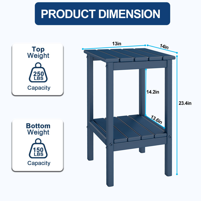 23.5" HDPE 2-Tier Tall Outdoor Sidetable, Blue