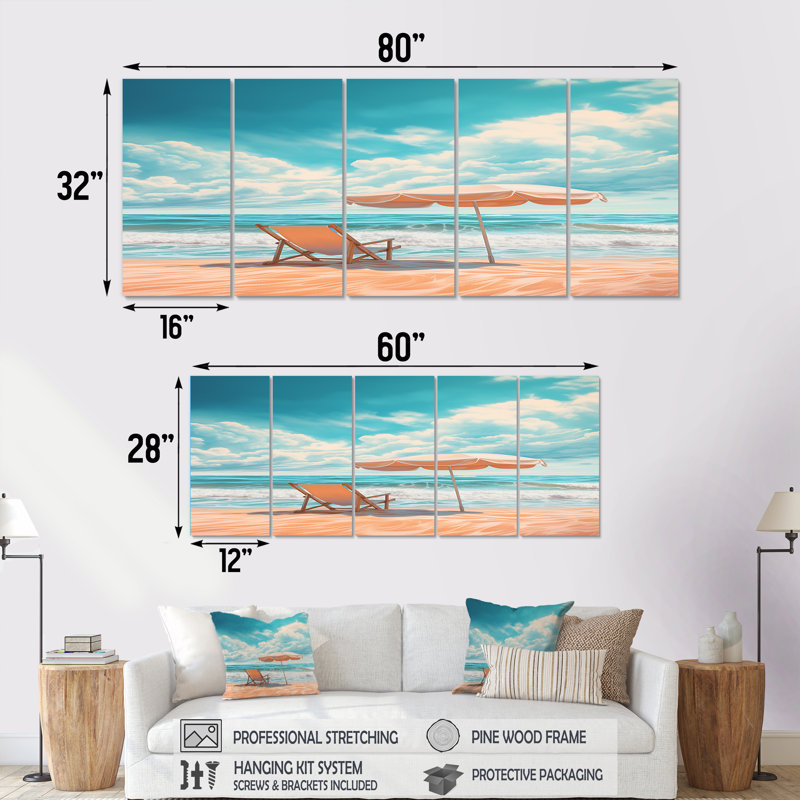 Rhoden - 5 pièces de décoration murale plage, 28" H x 60" W