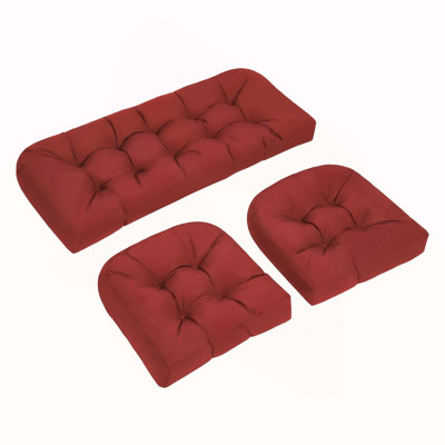 Wicker Chair Cushions Set of 3. Anti-Slip/Waterproof Patio Furniture Chair Cushions. Tufted Outdoor Furniture Cushions 4 Inch Extra Thick.