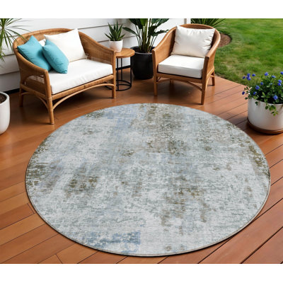 Tapis d'intérieur rond lavable abstrait taupe et gris 8 pi