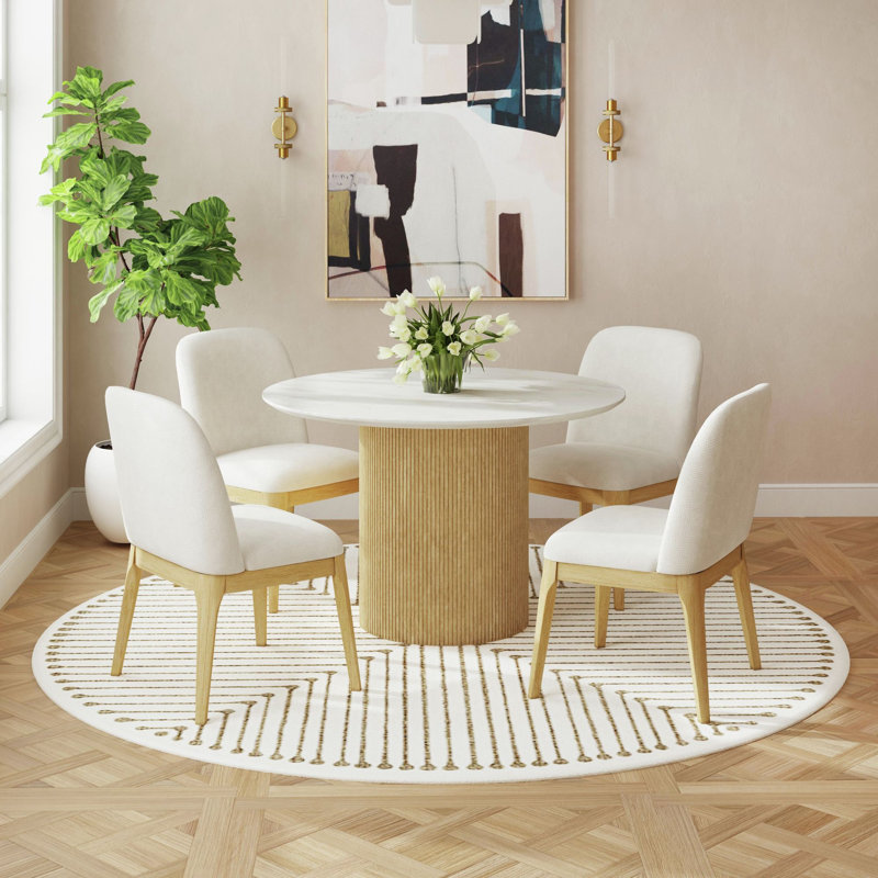  Sutton Round Dining Table With White Faux Marble Top In Natural