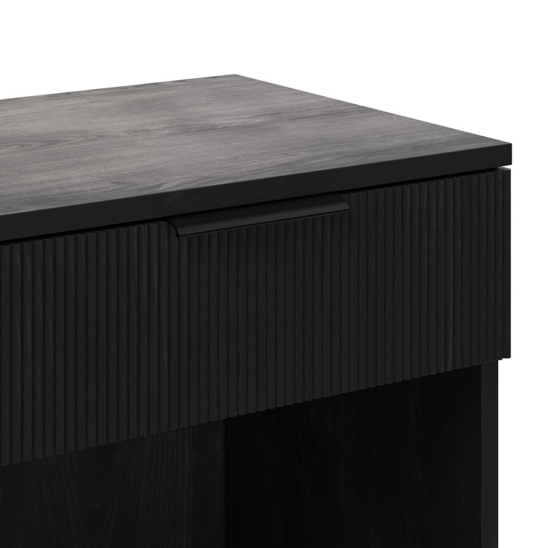 Ridvan 1-Drawer Nightstands with Open Cubby, Black