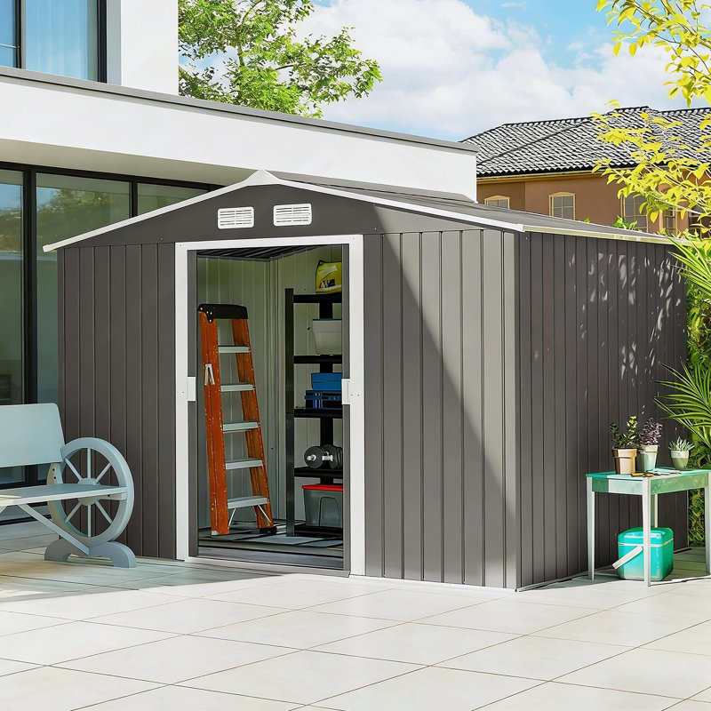Remise de jardin en métal, remise extérieure, H 75,5 po x l 109 po x P 76,8 po, Gris clair
